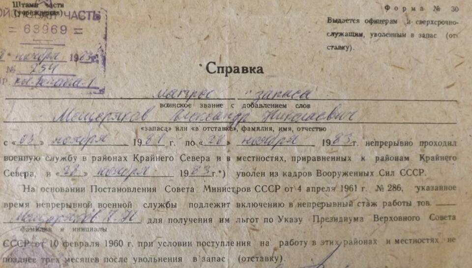 Справка о прохождении военной службы