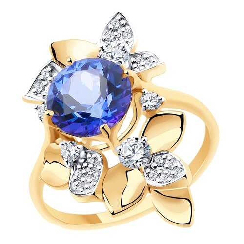 Кольцо женское SOKOLOV из золота с топазом и фианитами Swarovski 715942 р.18.5 в Магия Золота